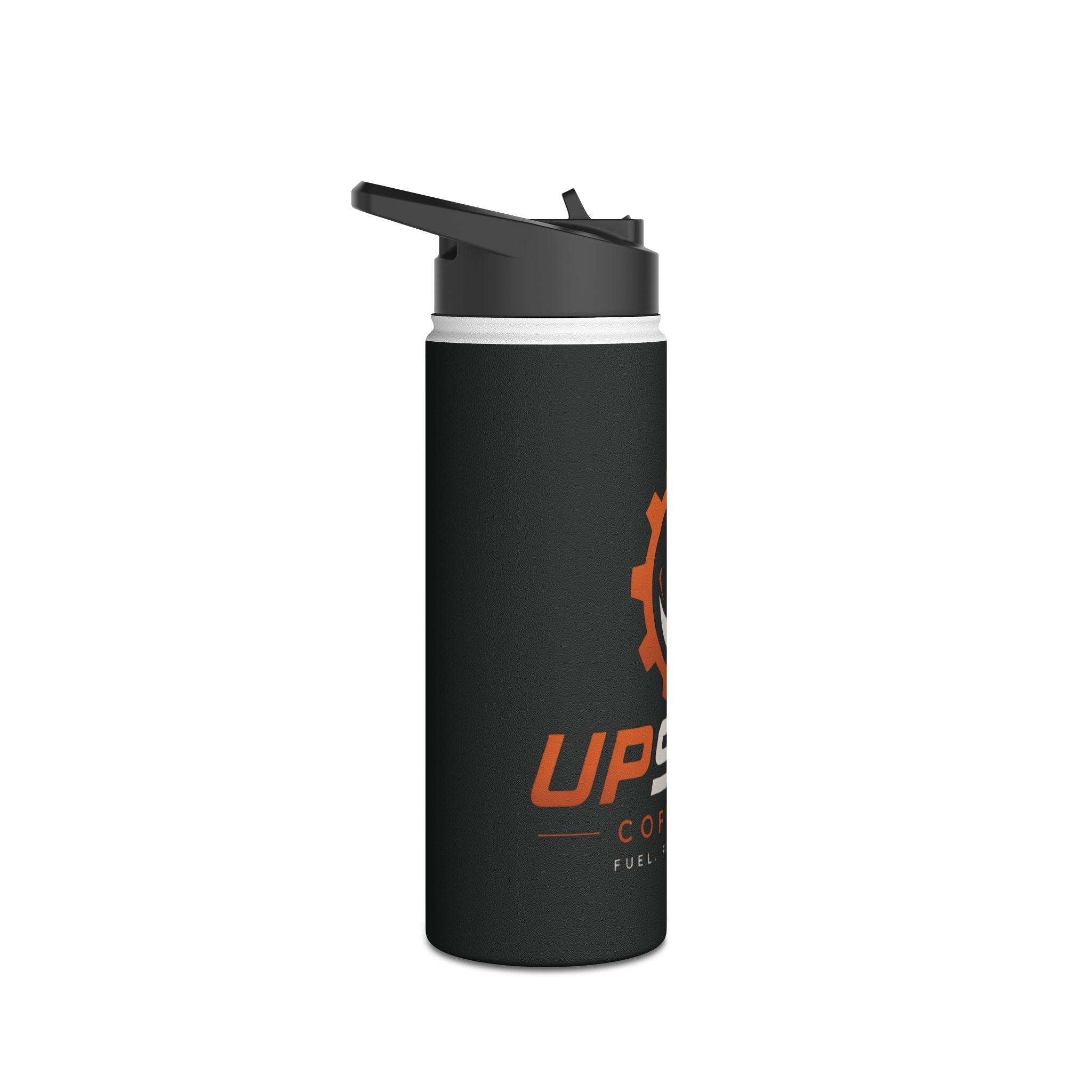 Coffee Company Stainless Steel Water Bottle with UpShift Logo, double-wall insulated, matte finish, available in 12oz, 18oz, and 32oz sizes