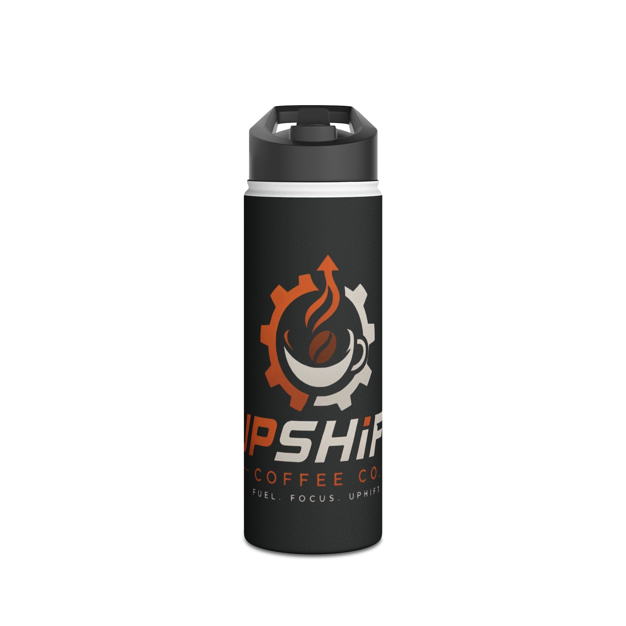 Coffee Company stainless steel water bottle with UpShift logo and double-wall insulation