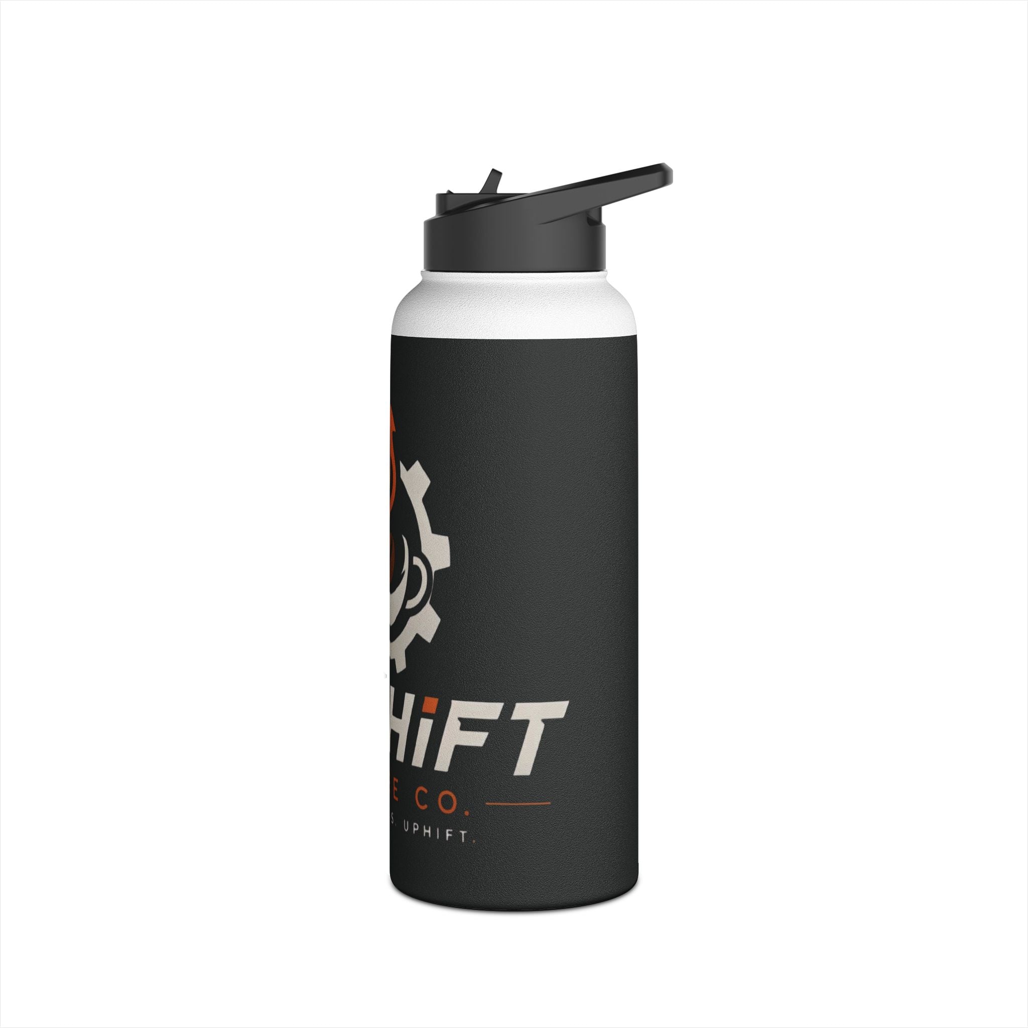 Coffee Company Stainless Steel Water Bottle with UpShift logo, double-wall insulated, matte finish, available in 12oz, 18oz, and 32oz sizes
