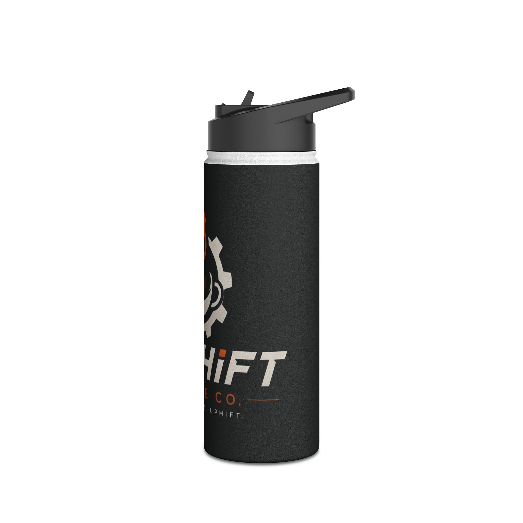 Coffee Company Stainless Steel Water Bottle with UpShift logo, double-wall insulated, matte finish, available in 12oz, 18oz, and 32oz sizes