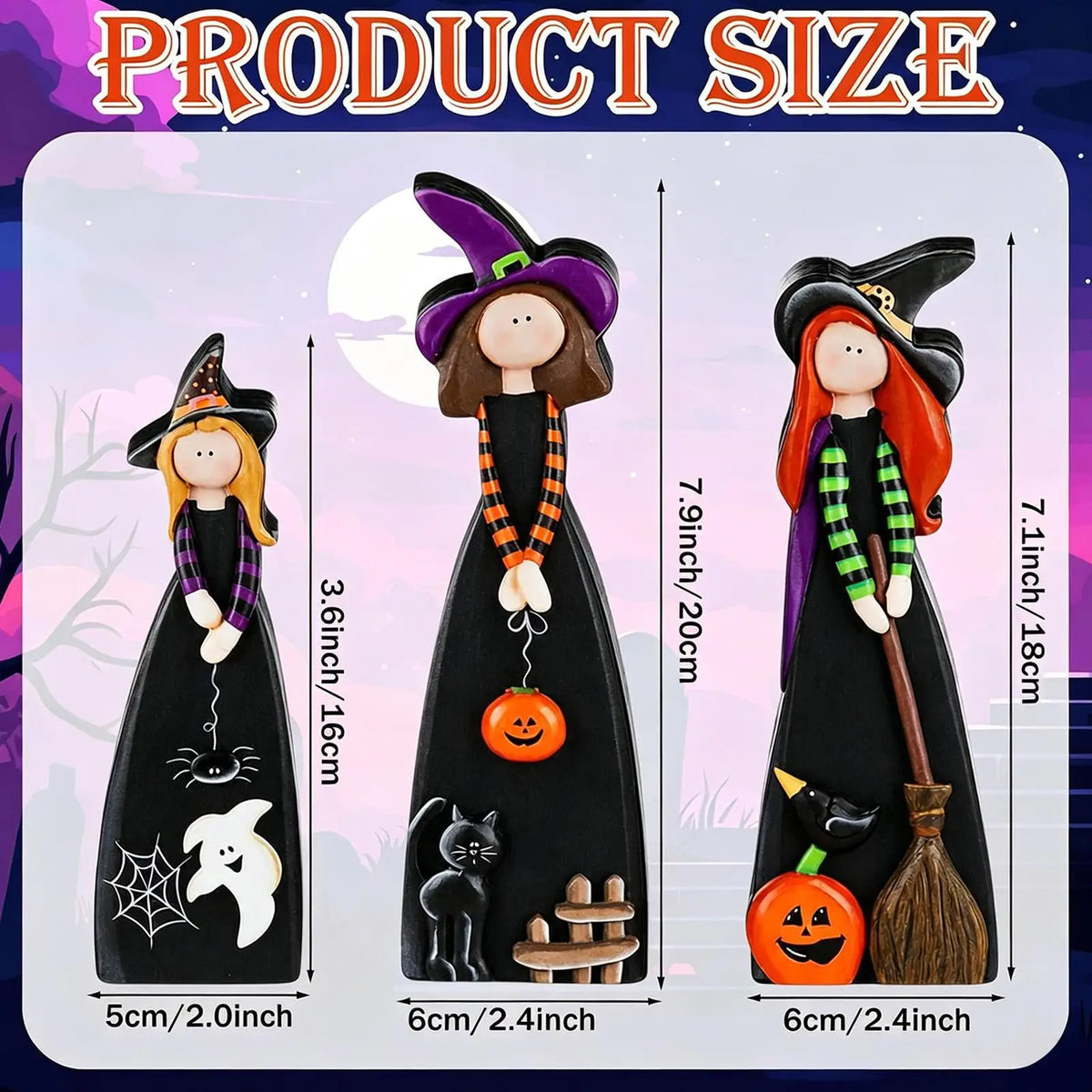 Halloween Witch Decor 3 Pieces Fall Farmhouse Wooden Table Centerpieces Autumn Witch Figurine Decor for Desk Shelf Windowsill