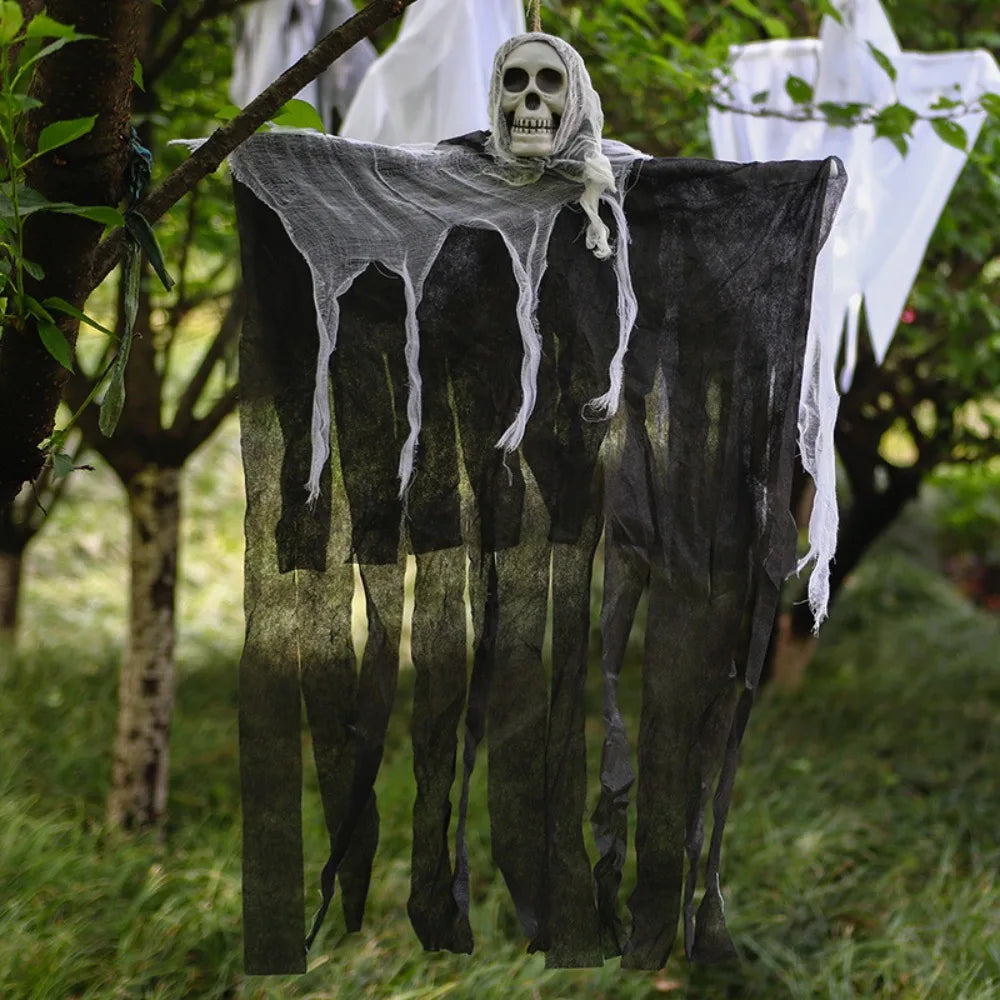 Halloween Skeleton Hanging Decoration Ghosts Skull Gauze Fabric Halloween Decor Outdoor Haunted House Yard Scary Party Supplies
