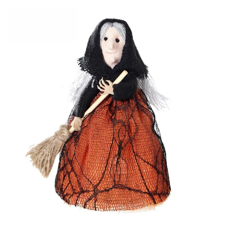 Halloween Witch Decoration with Broom Cute Hanging Ornament for Home Garden Indoor Party Decor Photography Props