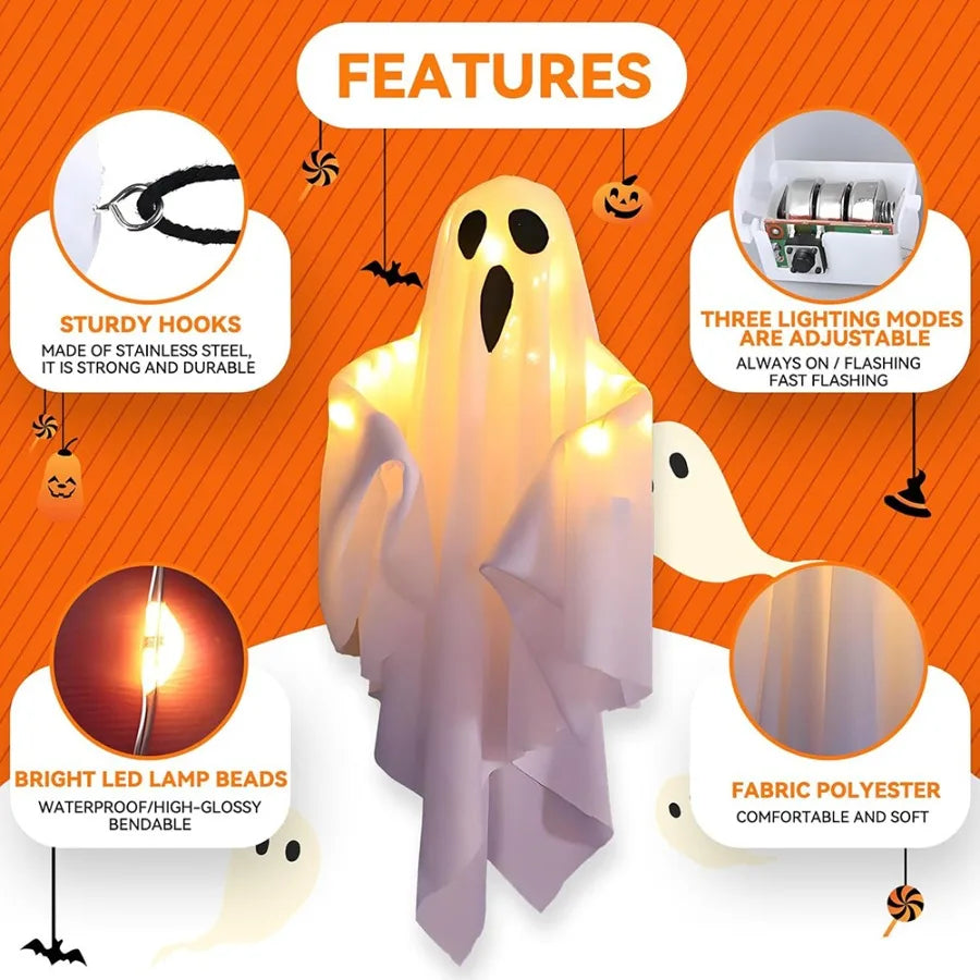Halloween LED Light Up Hanging Ghost Decorations, Warm Glow Spooky Ghost Ornaments for Home, Bedroom Halloween Party Decor