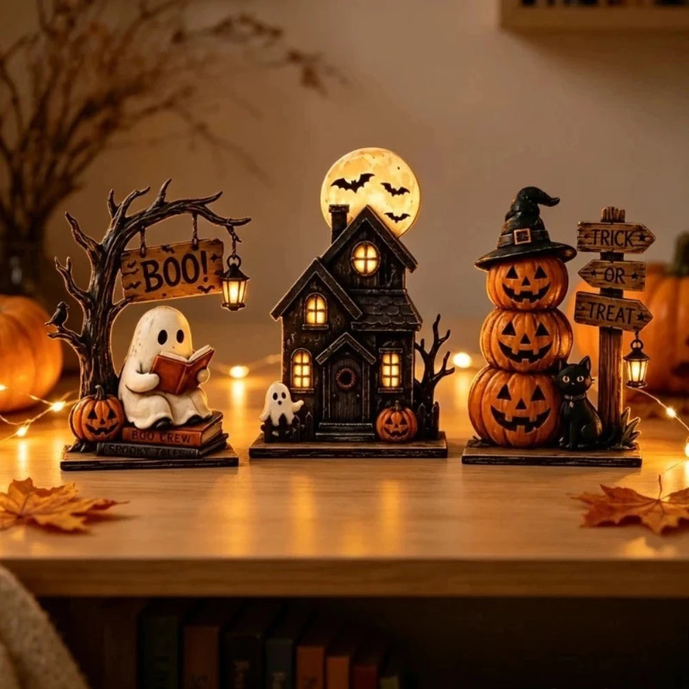Halloween Decor Set Styles Vintage Wooden Indoor Decorations for Shelf Decoration Featuring Elements Such as Ghosts Pumpkins