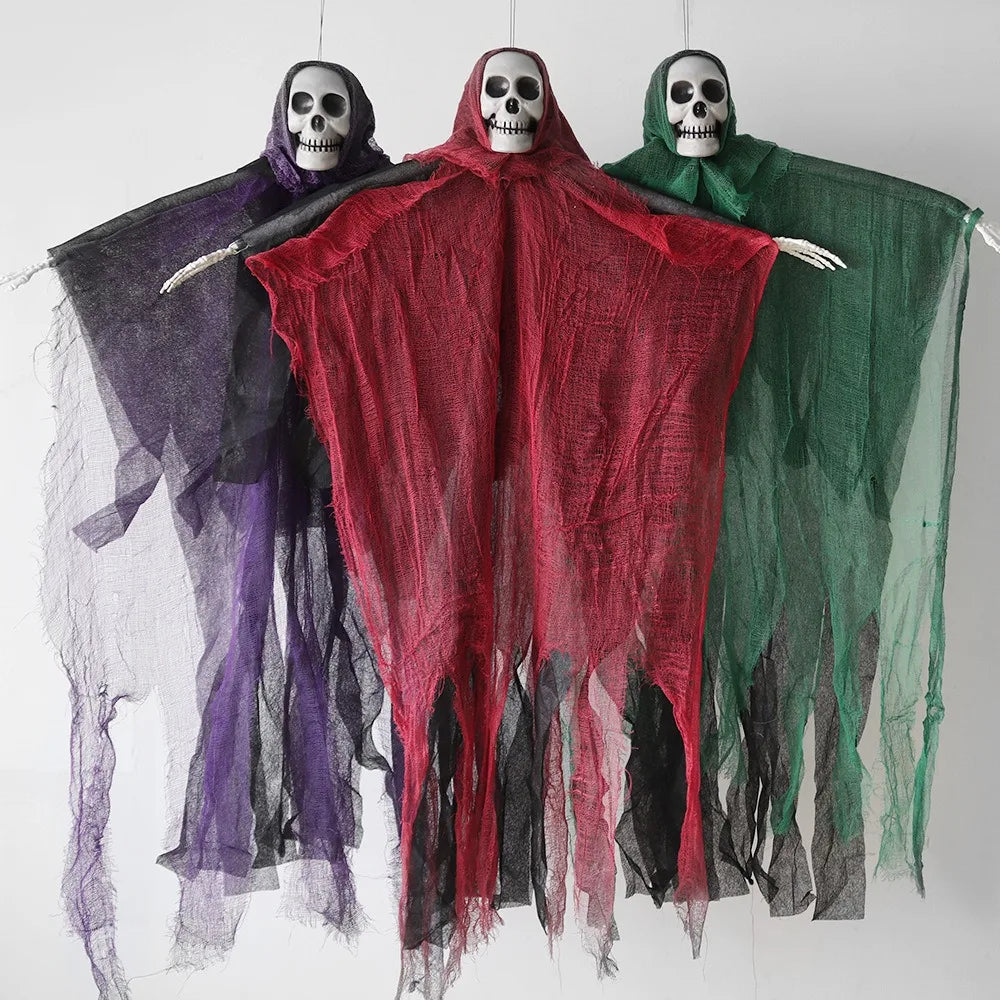 Halloween Hanging Skeleton Ghost Decoration Tattered Gauze Reaper Ornament Haunted House Yard Party Indoor Outdoor Scary Decor