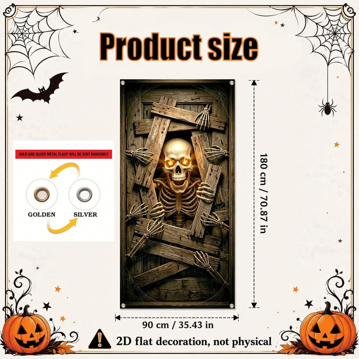 Halloween Glowing Eyes Skeleton Door Banner Creepy Broken Wood Horror Door Decor Indoor Outdoor Party Photo Hanging  Decoration
