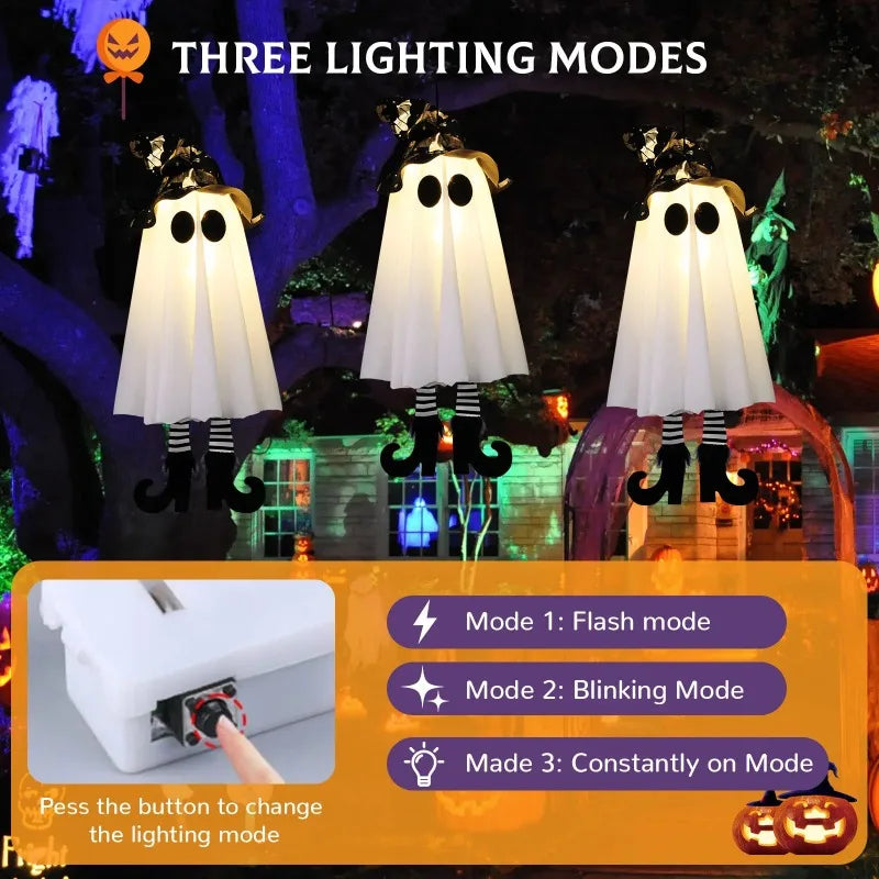 Halloween Hanging Ghost Decorations Light-Up Spooky Ghost Ornaments for Room Yard Patio Garden Tree Party Halloween Decor