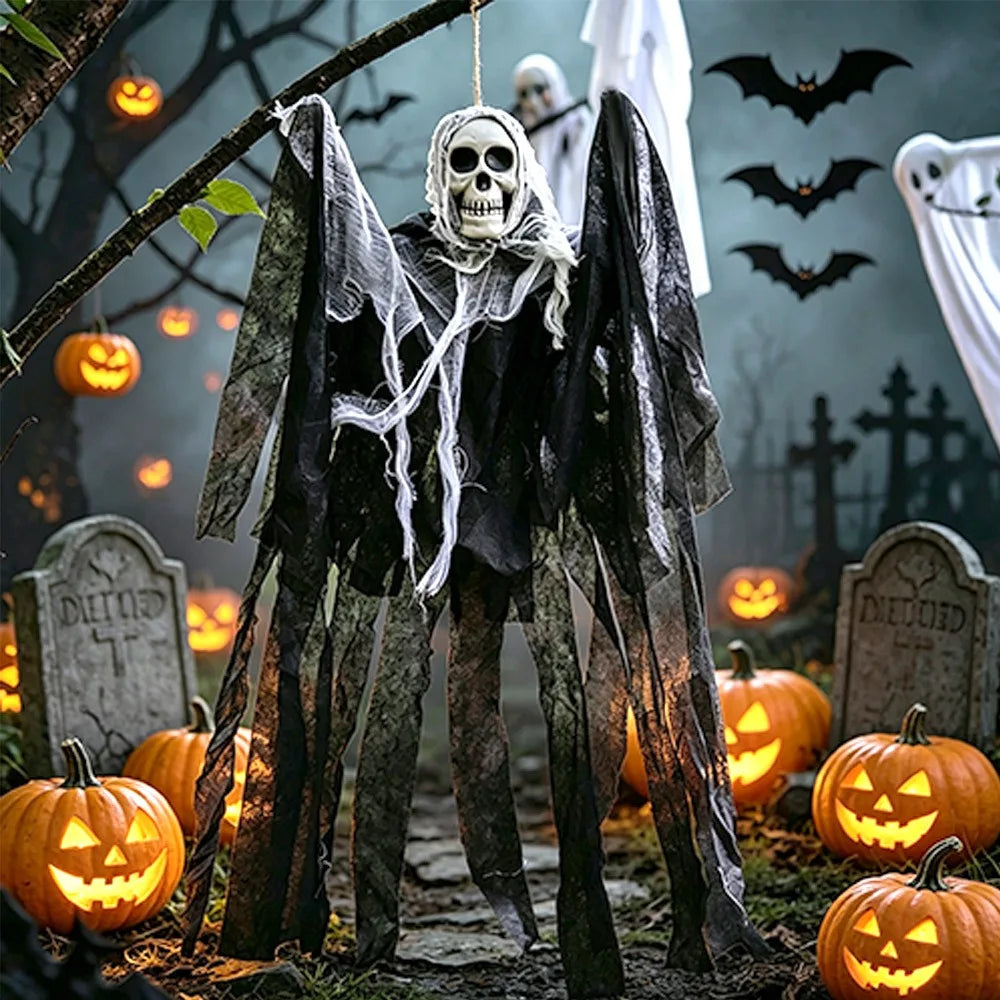 Halloween Skeleton Hanging Decoration Ghosts Skull Gauze Fabric Halloween Decor Outdoor Haunted House Yard Scary Party Supplies