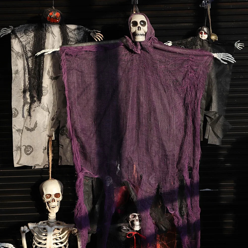Halloween Hanging Skeleton Ghost Decoration Tattered Gauze Reaper Ornament Haunted House Yard Party Indoor Outdoor Scary Decor