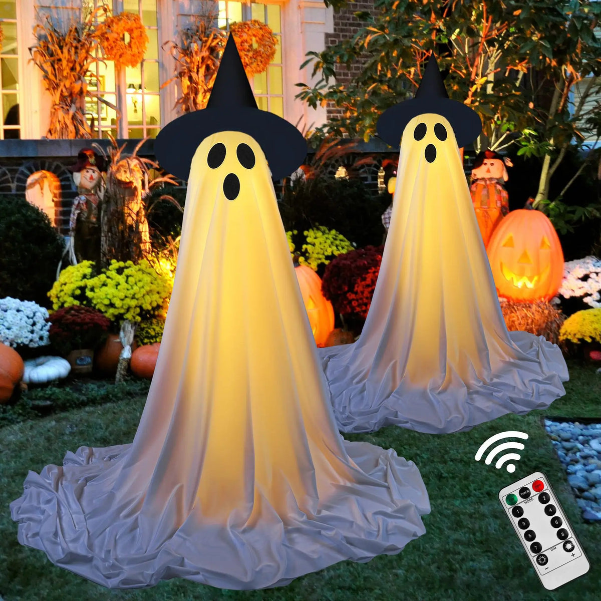 Halloween Standing Ghost Decor With Witch Hat Ghost Spooky Ghost Yard Lawn Home Indoor Party Haunted House Decoration Supplies