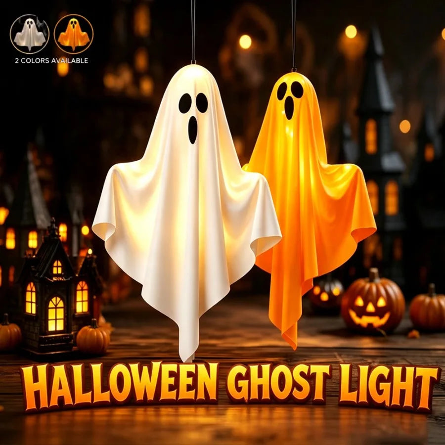 Halloween LED Light Up Hanging Ghost Decorations, Warm Glow Spooky Ghost Ornaments for Home, Bedroom Halloween Party Decor