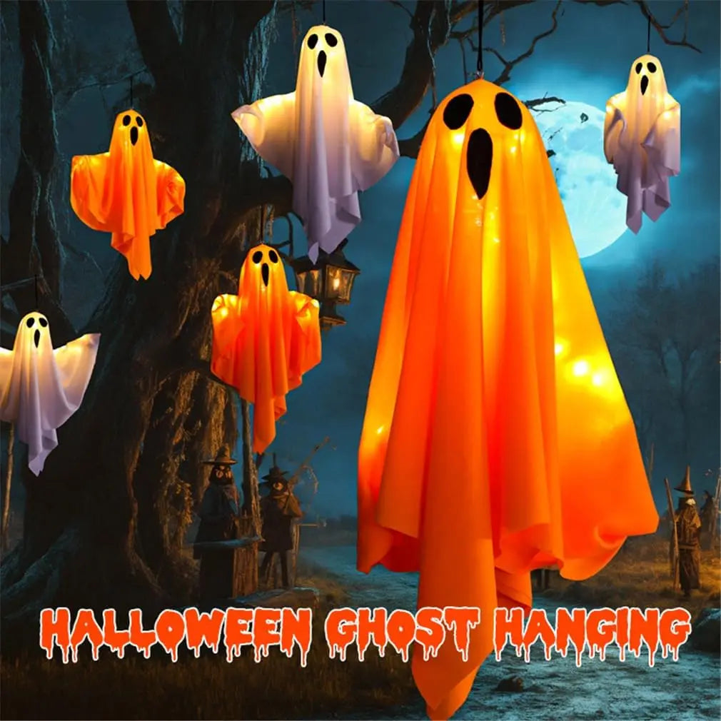Halloween LED Light Up Hanging Ghost Decorations, Warm Glow Spooky Ghost Ornaments for Home, Bedroom Halloween Party Decor