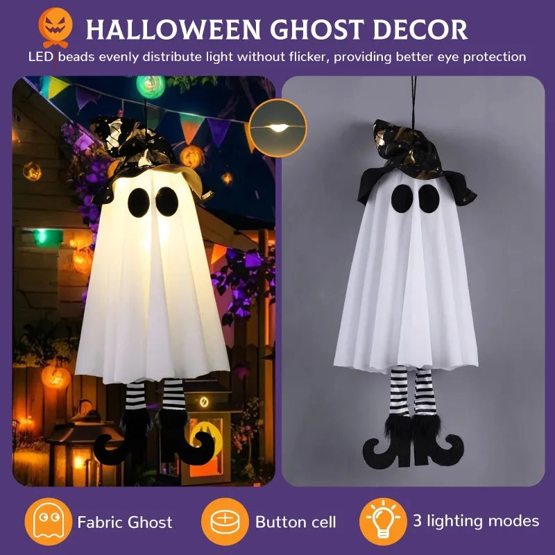 Halloween Hanging Ghost Decorations Light-Up Spooky Ghost Ornaments for Room Yard Patio Garden Tree Party Halloween Decor