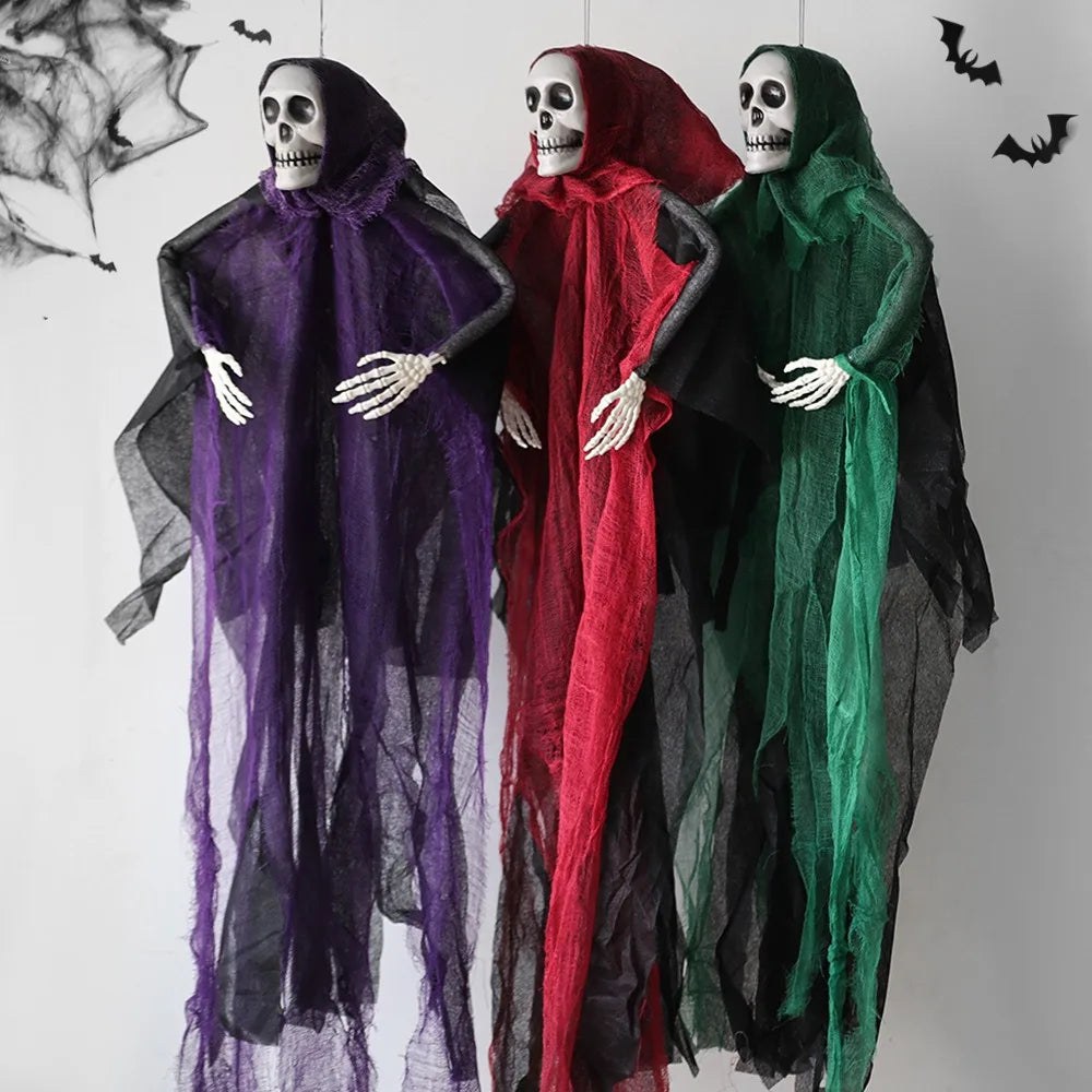 Halloween Hanging Skeleton Ghost Decoration Tattered Gauze Reaper Ornament Haunted House Yard Party Indoor Outdoor Scary Decor