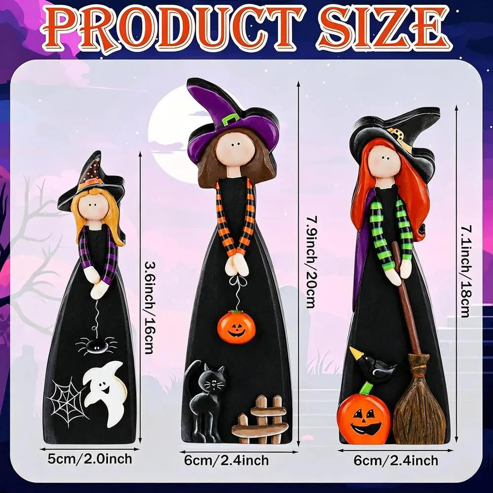 Halloween Witch Decor 3 Pieces Fall Farmhouse Wooden Table Centerpieces Autumn Witch Figurine Decor for Desk Shelf Windowsill