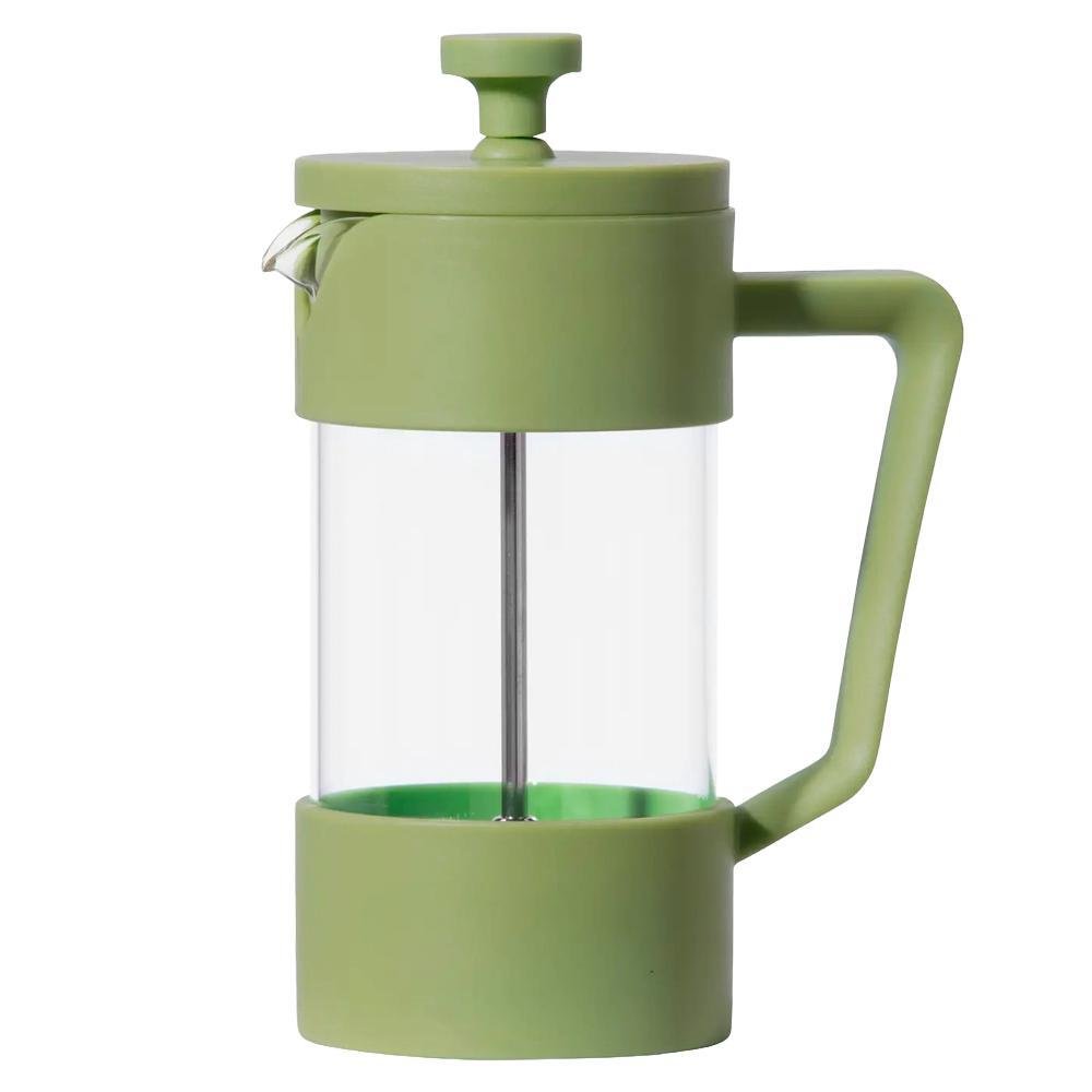 OGGI Green French Press Coffee Maker 3 Cup with borosilicate glass and textured plastic casing