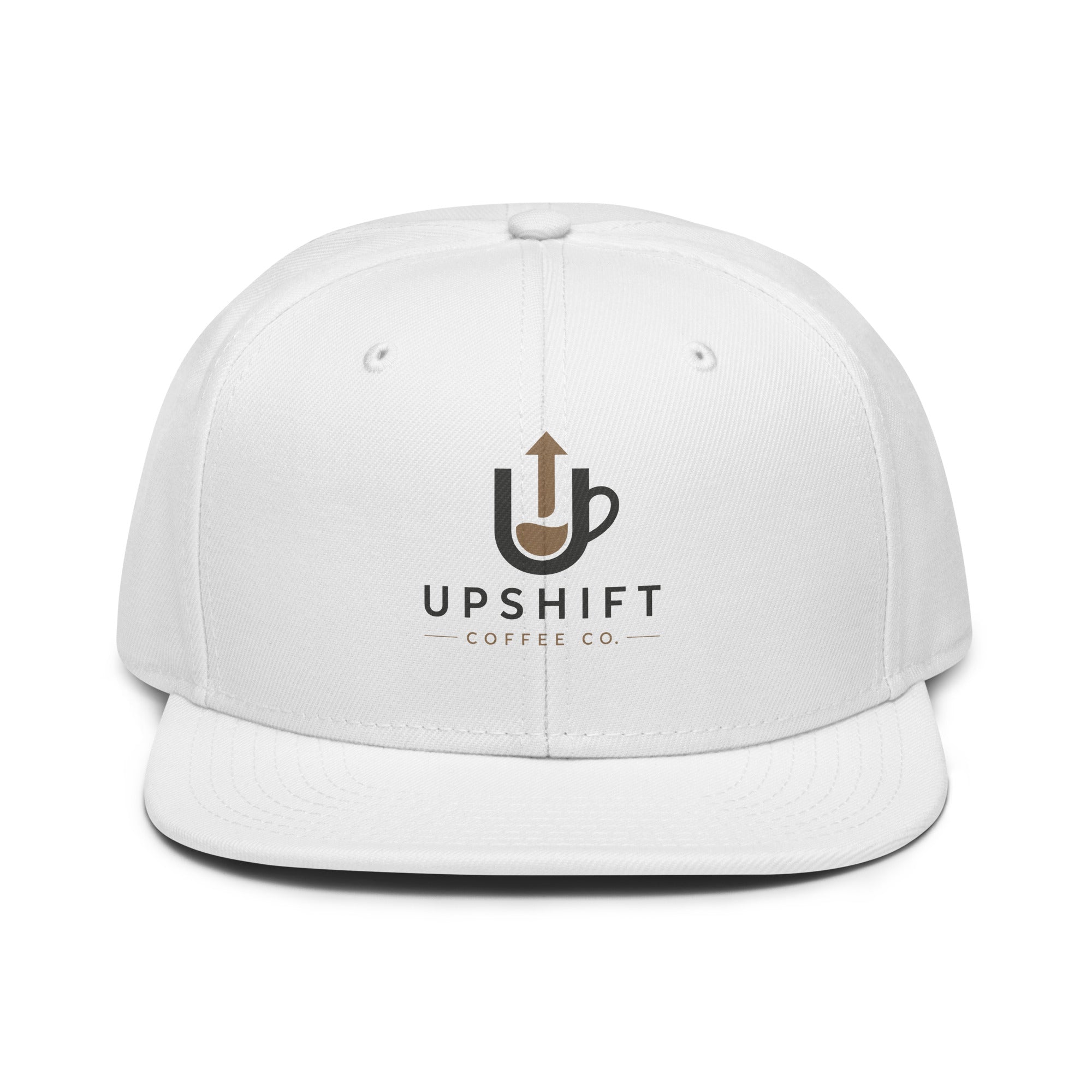 Structured high-profile snapback hat with flat visor and grey under visor