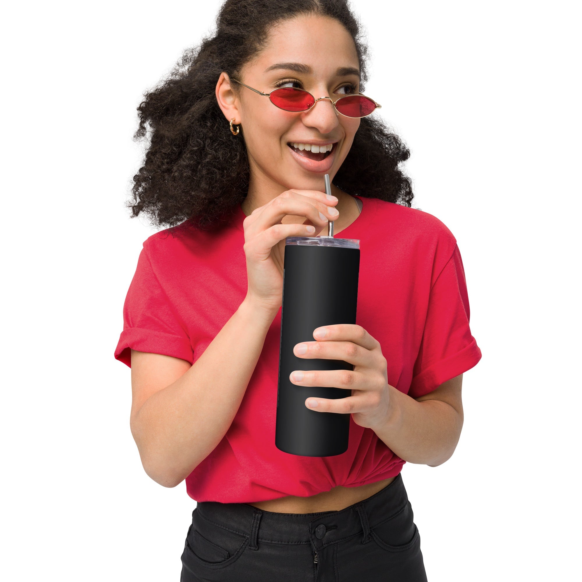 20 oz stainless steel tumbler with lid and metal straw for hot and cold drinks
