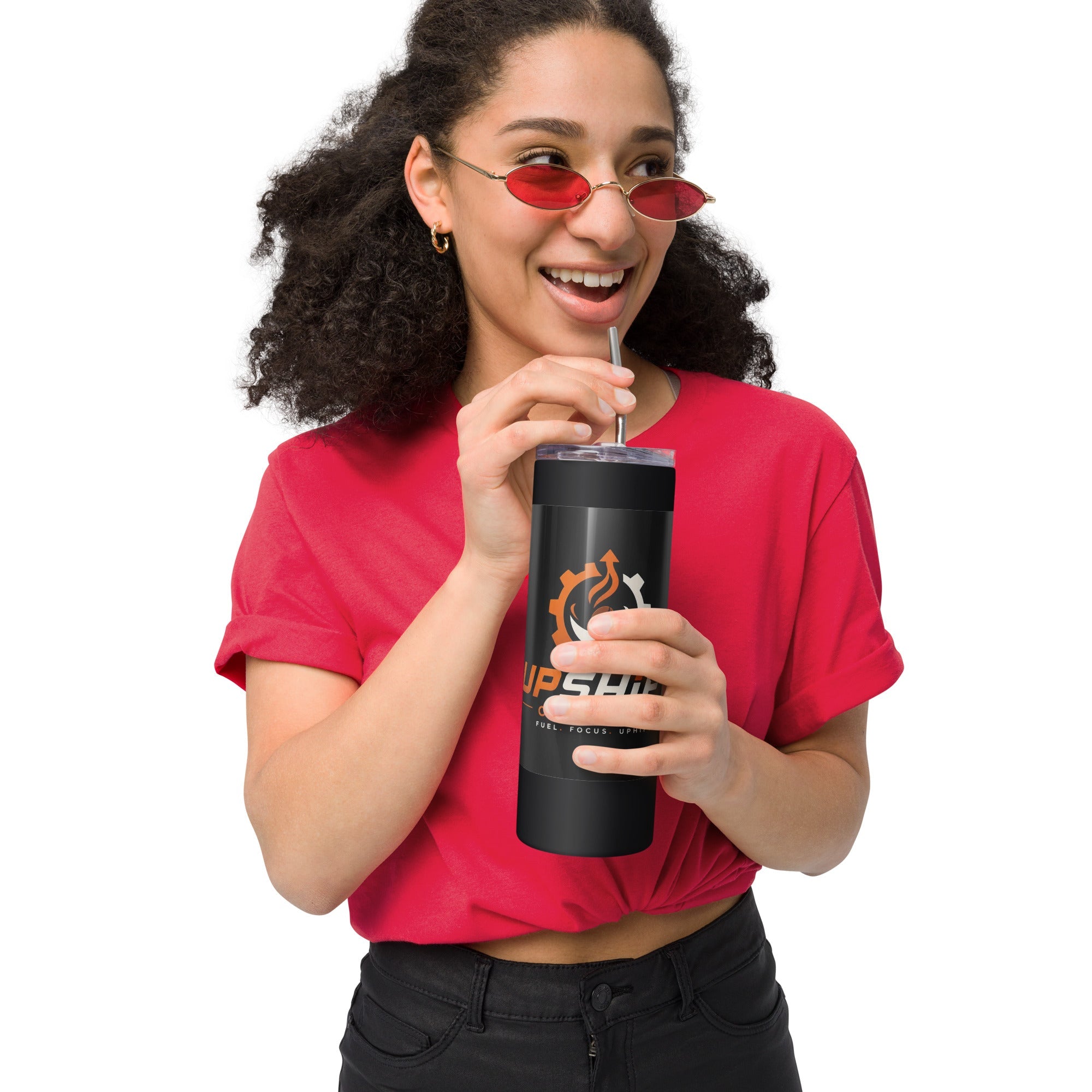 20 oz stainless steel tumbler with lid and metal straw for hot and cold drinks
