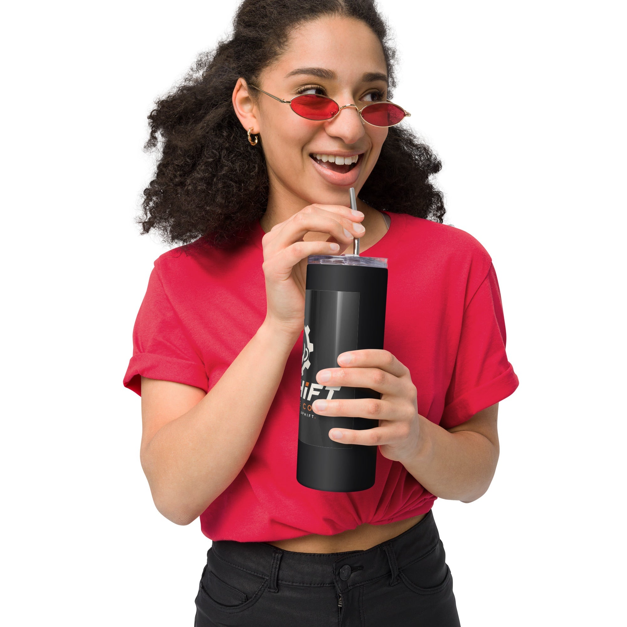 20 oz stainless steel tumbler with metal straw and lid, perfect for hot or cold drinks on the go