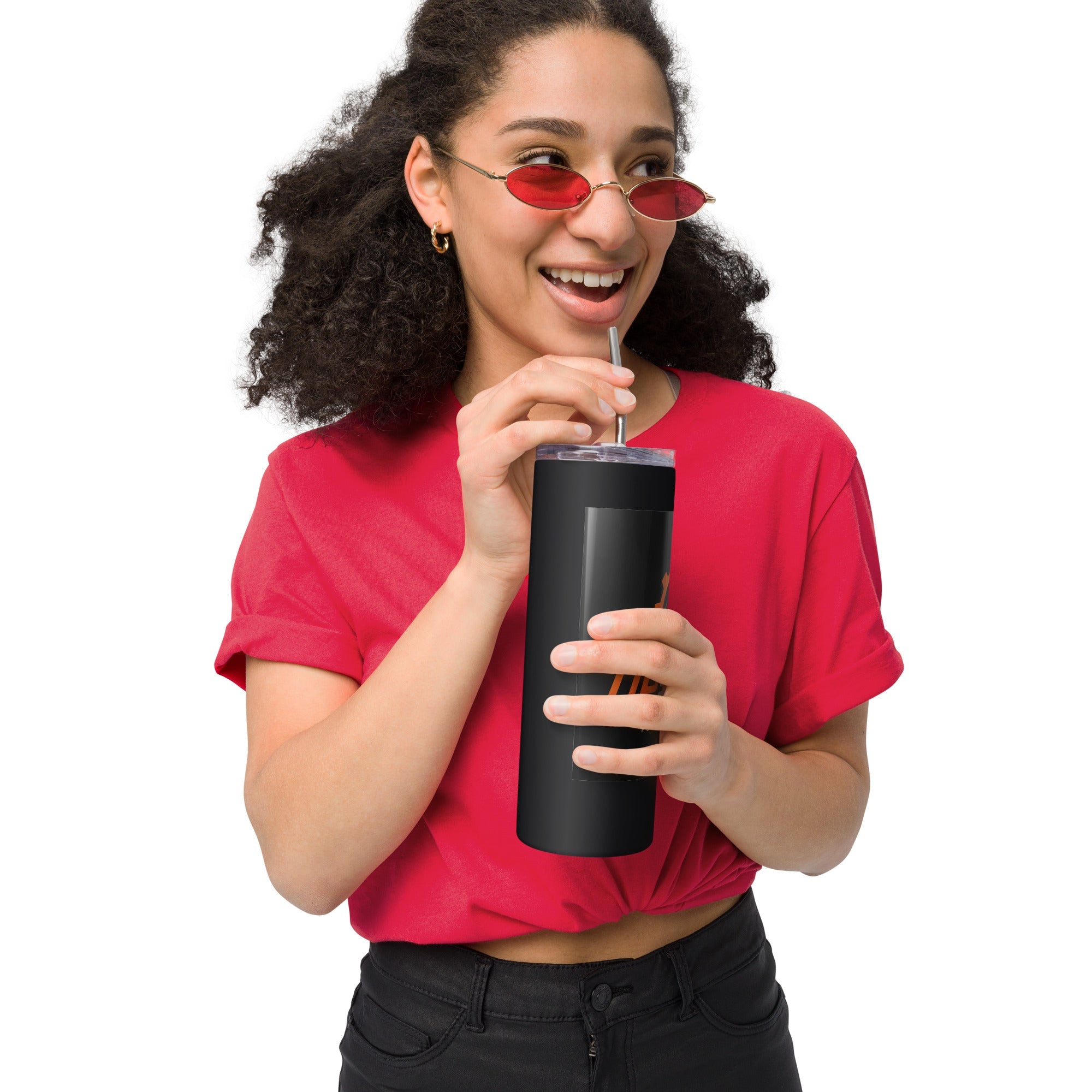 20 oz stainless steel tumbler with metal straw and lid, reusable for hot and cold drinks