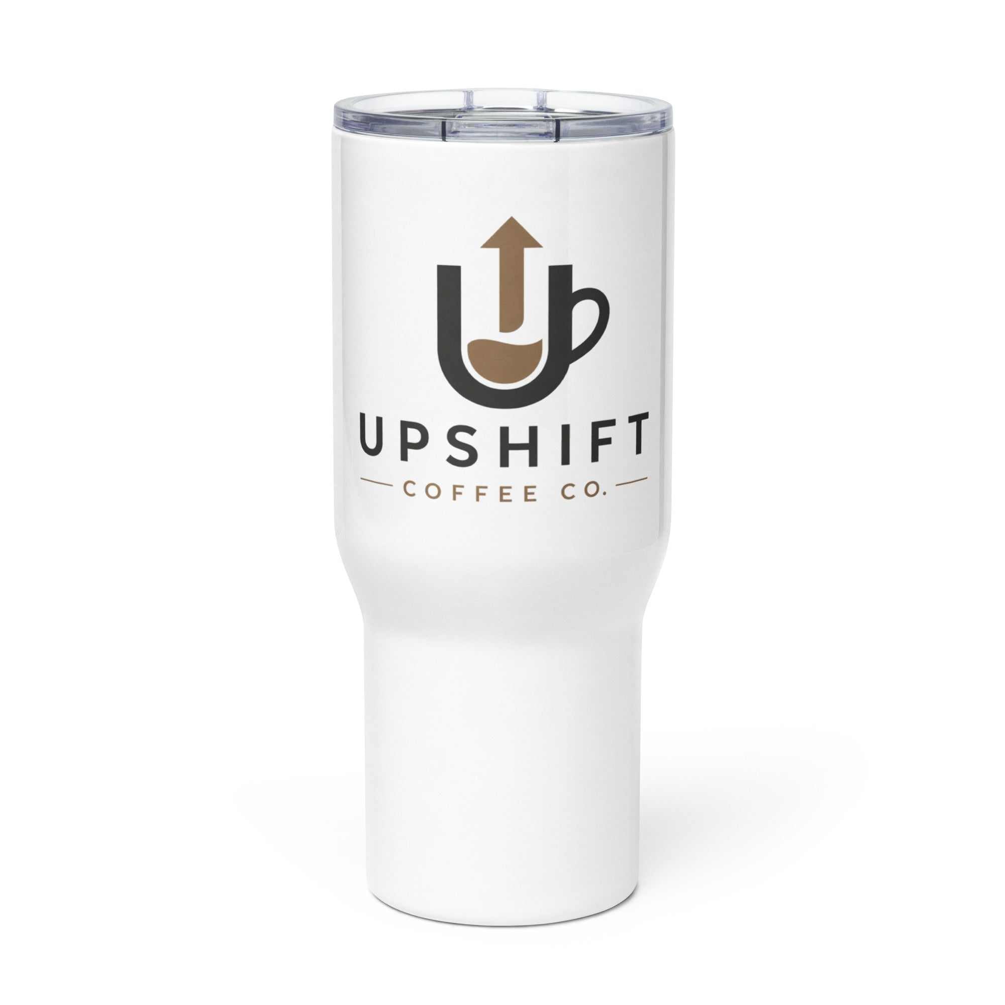 Stainless steel travel mug with handle and spill-proof lid for on-the-go use