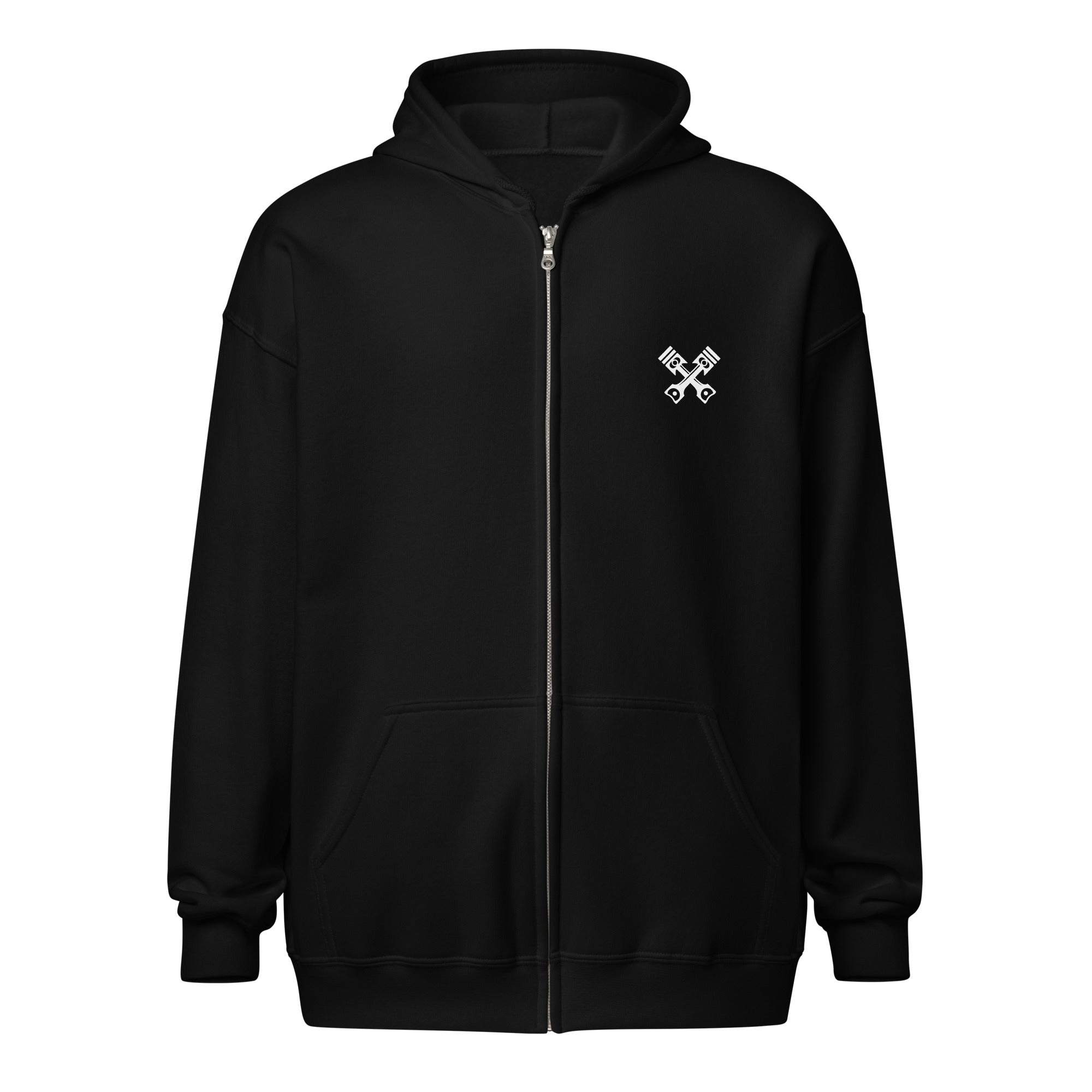 Unisex heavy blend zip hoodie with soft fleece, metal zipper, front pockets, and color-matched drawstrings