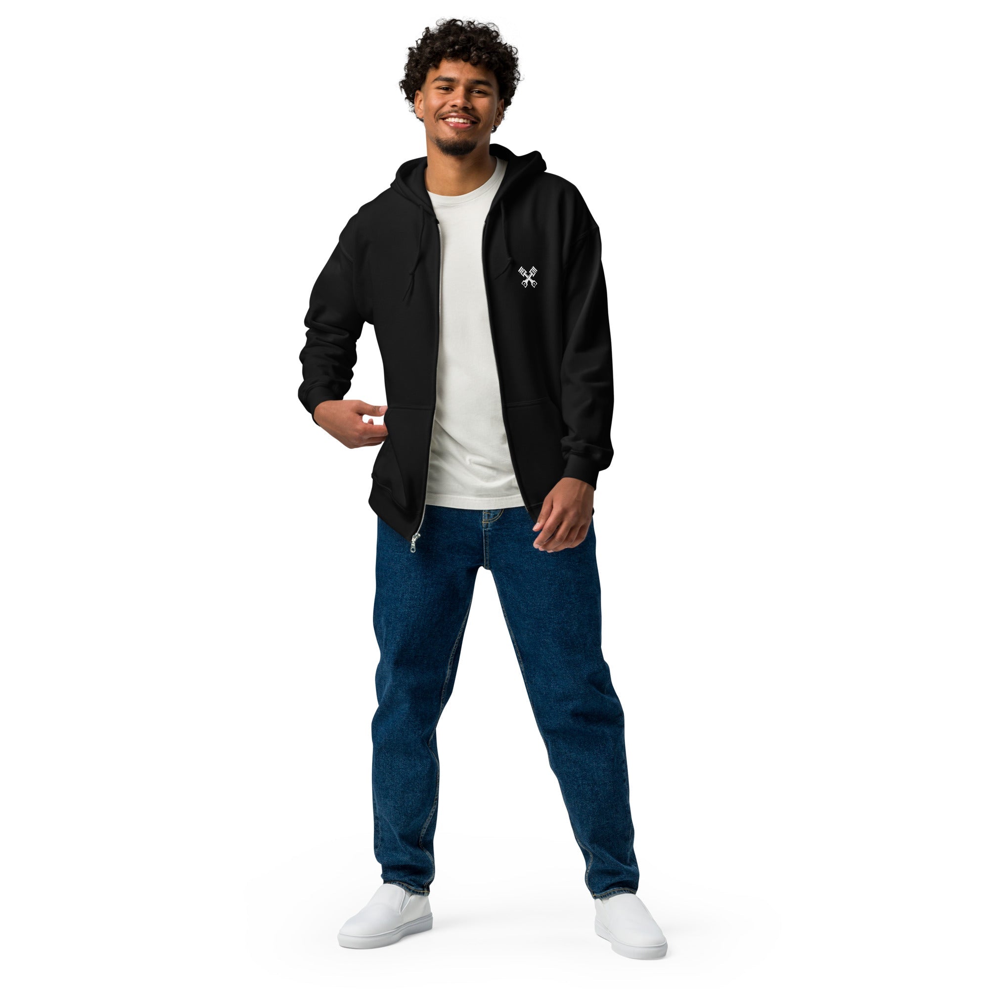 Unisex heavy blend zip hoodie in safety green with metal zipper and front pockets