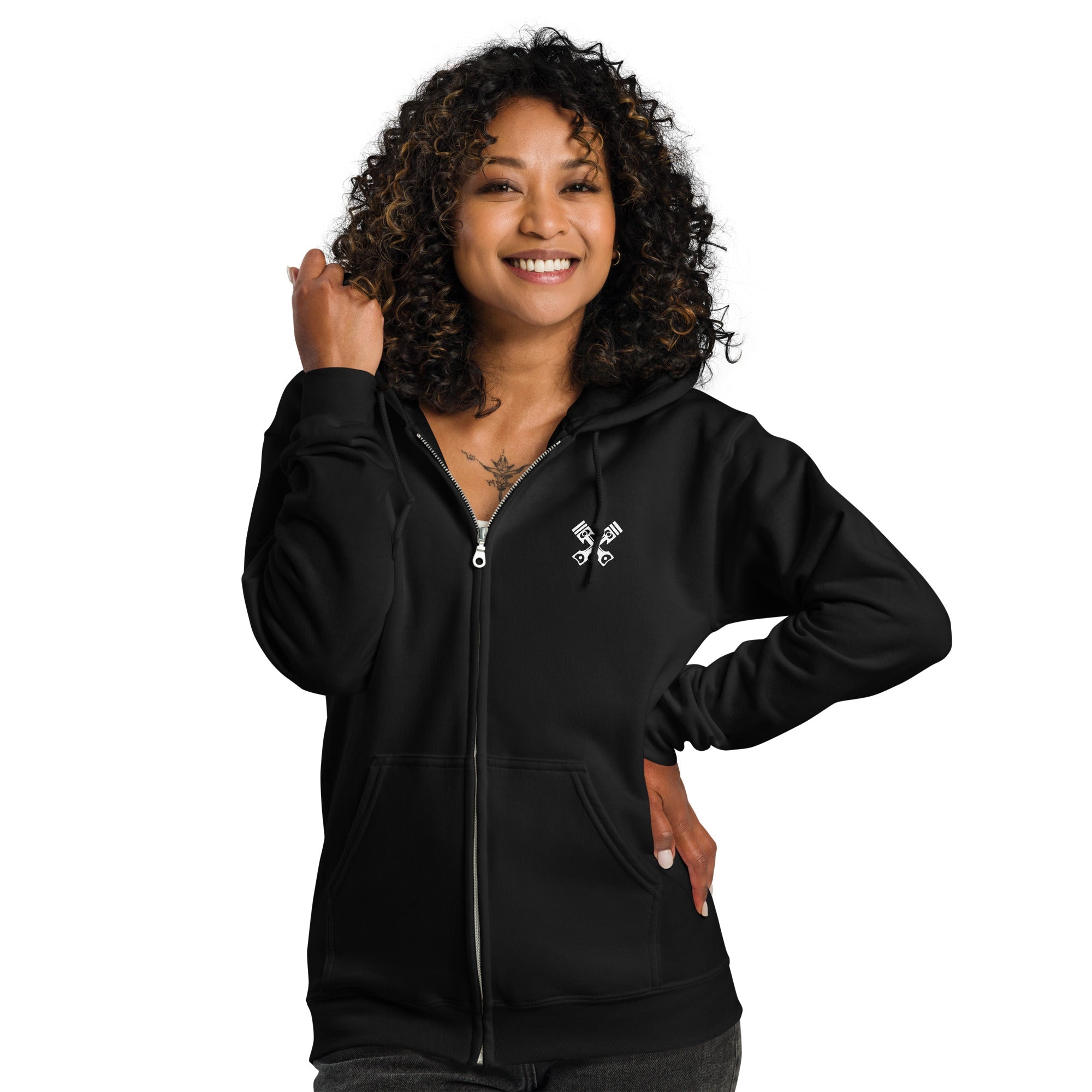 Unisex heavy blend zip hoodie with soft fleece, metal zipper, front pockets, and color-matched drawstrings