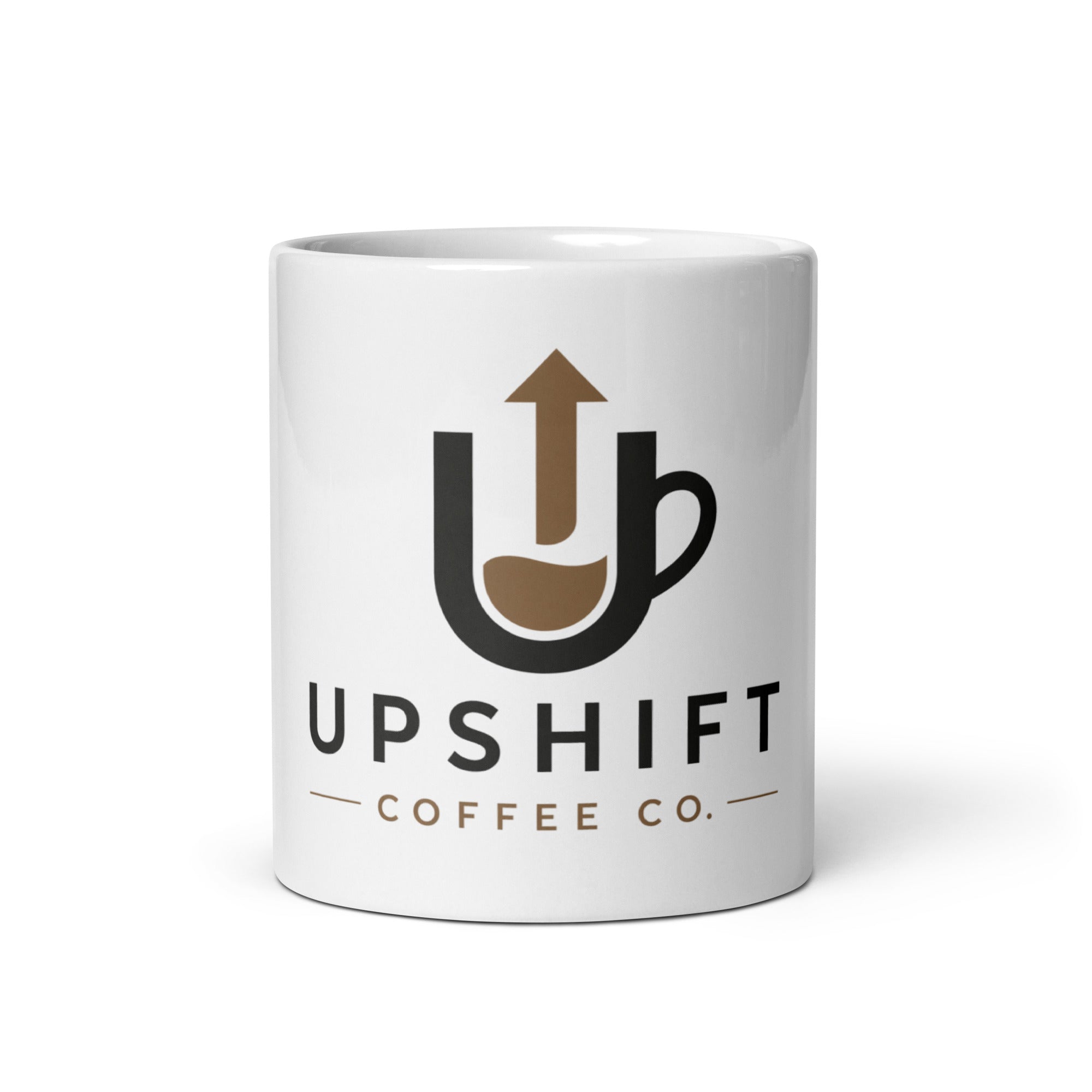 White glossy ceramic mug with vivid print, dishwasher and microwave safe
